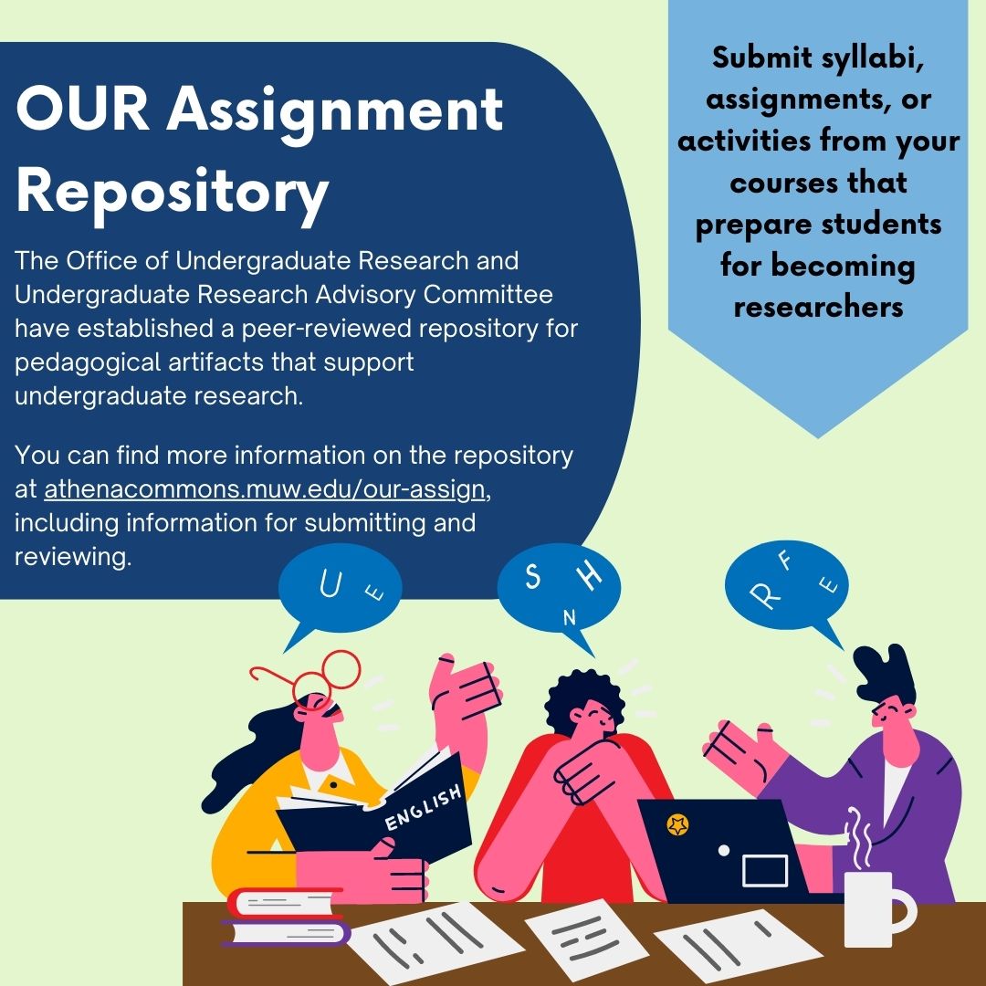 OUR Assignment Repository notice, with image of scholars in a discussion